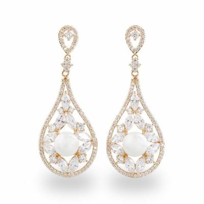 キュービックジルコニア×パールドロップ型ピアス/3180014