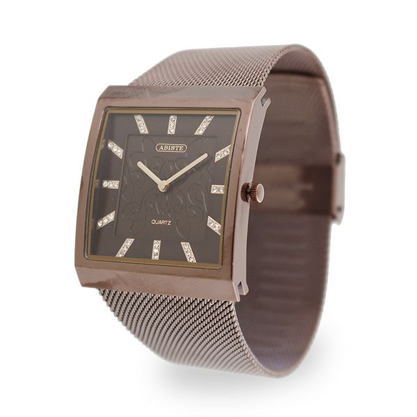 クリスタルガラススクエアフェイスフリーアジャスタベルト腕時計