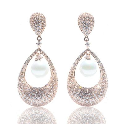 キュービックジルコニアドロップモチーフパールピアス/3190051