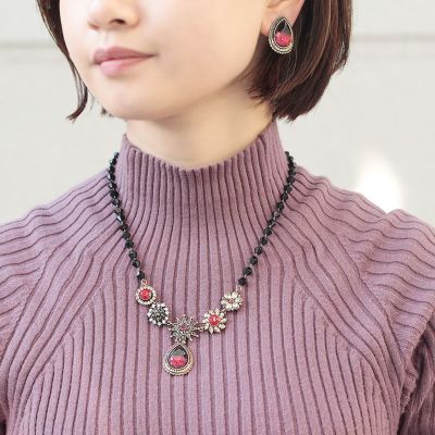 アビステ　ABISTE　ネックレス　イヤリング　セット 楽天市場】ABISTE ビジュー×チェーンショートネックレス