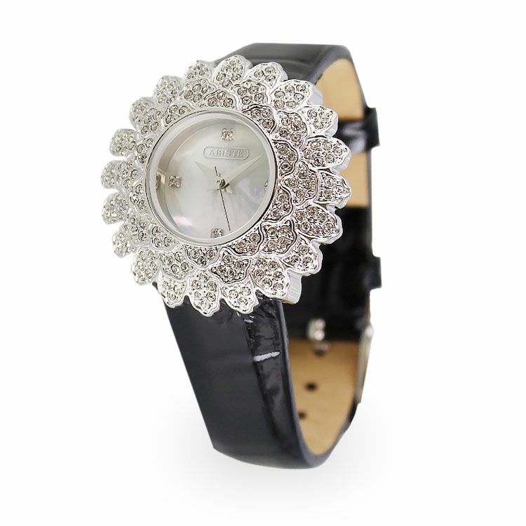 クリスタルガラスラウンドフェイス牛革ベルト腕時計/9020003| アビステ  