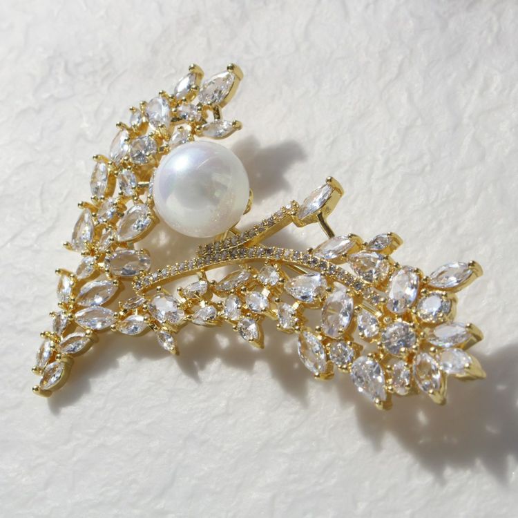 キュービックジルコニア×パールリーフブローチ| アビステ/ABISTE公式