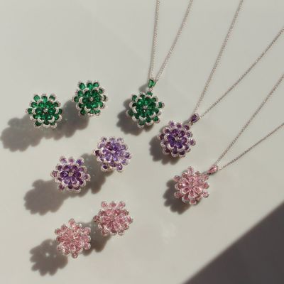 フラワーモチーフキュービックジルコニアネックレス・イヤリングセット
