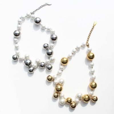 パールボール×メタルボールショートネックレス