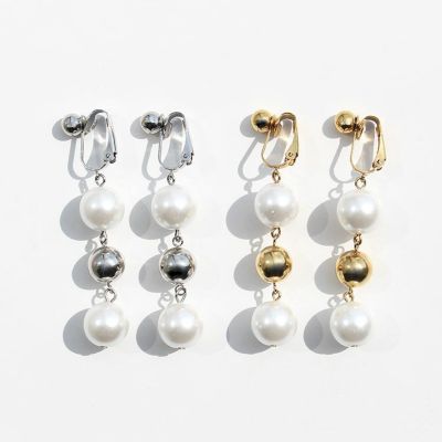 パールボール×メタルボールロングイヤリング