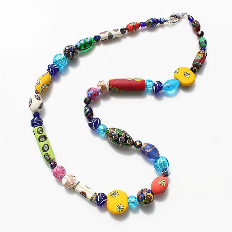 ベネチアンヴィンテージガラスビーズデザインロングネックレス