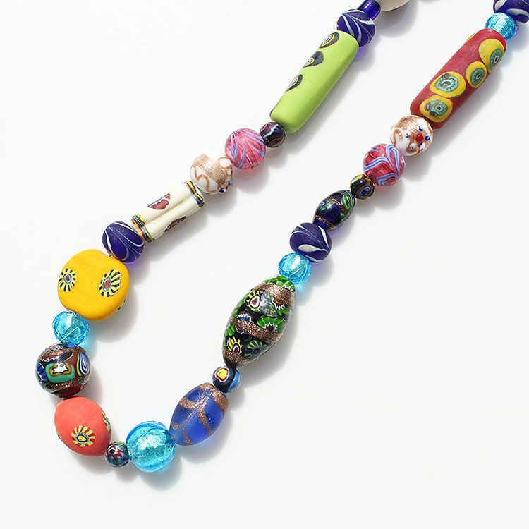 ベネチアンヴィンテージガラスビーズデザインロングネックレス