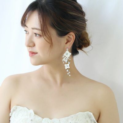 【ボックス付き】フラワー×キュービックジルコニアリーフ小枝イヤリング