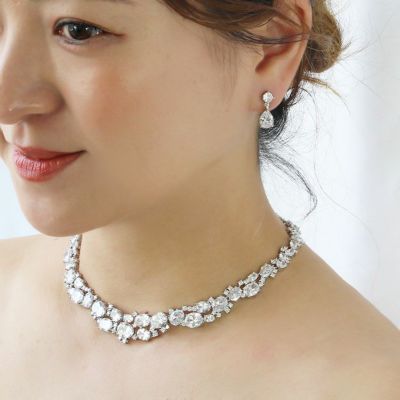 キュービックジルコニアビジューネックレス・イヤリングセット