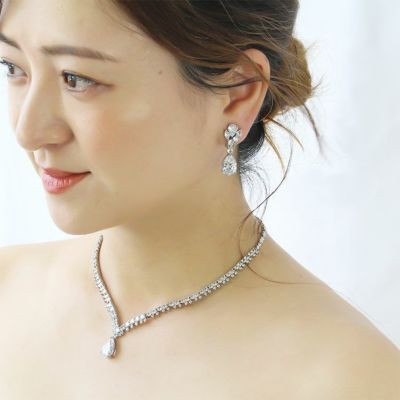 ドロップビジューキュービックジルコニアネックレス・イヤリングセット