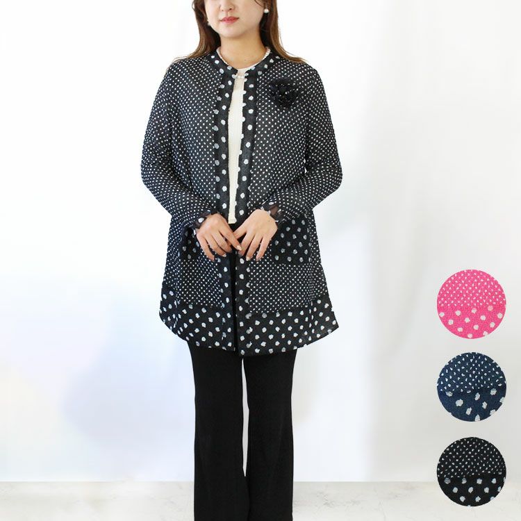 ドット柄シュリンク生地ライトジャケット(コサージュ付き)詳細情報