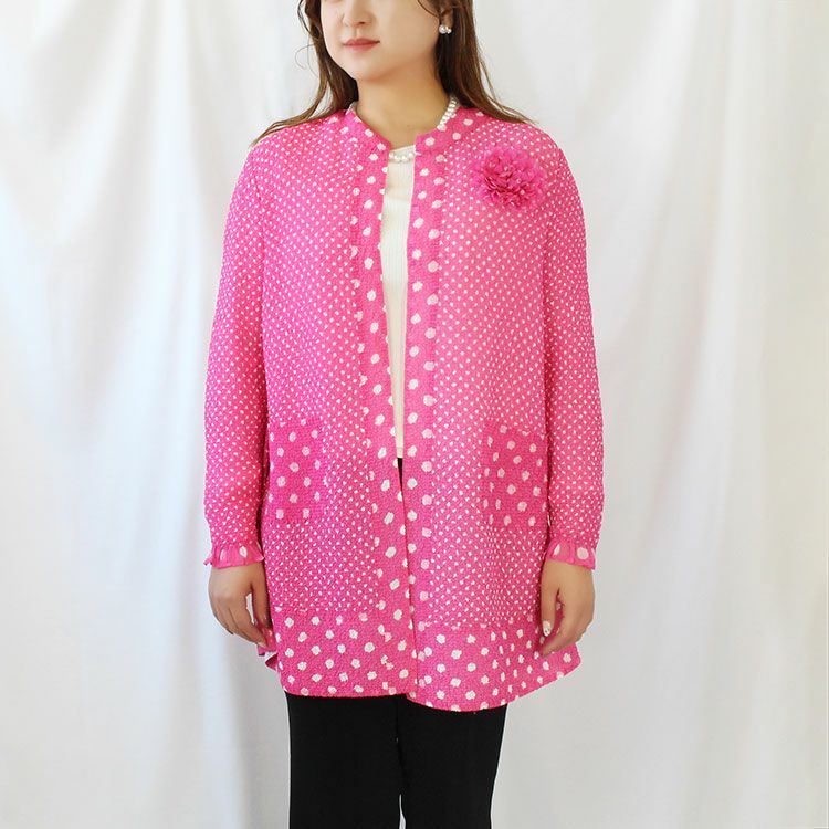 ドット柄シュリンク生地ライトジャケット(コサージュ付き)詳細情報